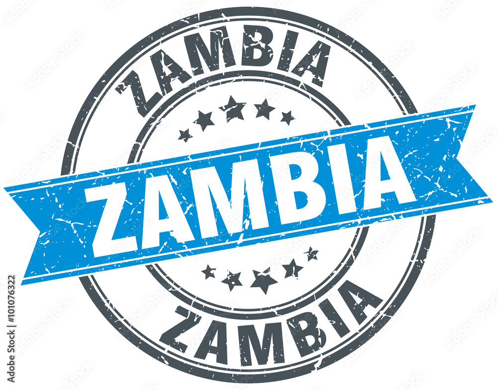 Zambia blue round grunge vintage ribbon stamp