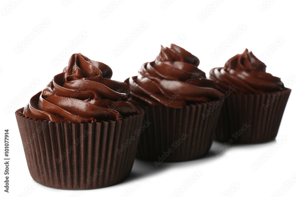 Chocolate cupcakes isolated on white Chocolate cupcakes isolated on white