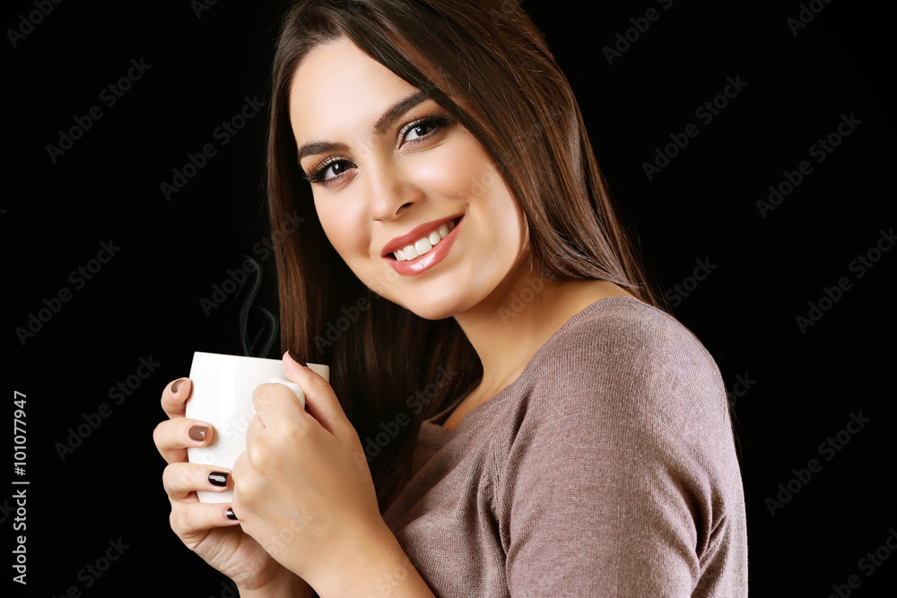 Portrait of smiling pretty woman with cup of coffee Portrait of smiling pretty woman with cup of coffee