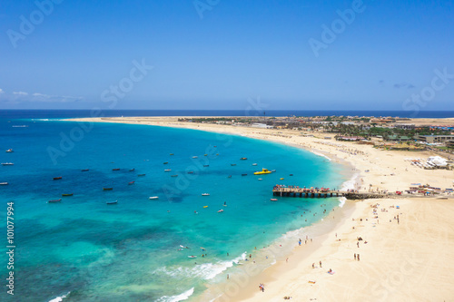 Fototapeta Naklejka Na Ścianę i Meble -  Aerial view of Santa Maria beach in Sal Island Cape Verde - Cabo