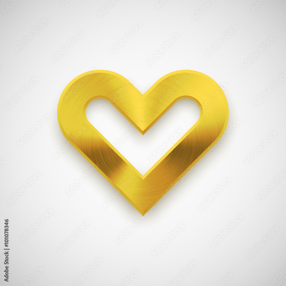 Gold abstract heart sign badge, Valentines day blank button template ...