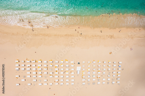 Aerial view of Santa Maria beach parasol and deck chair in Sal I photo