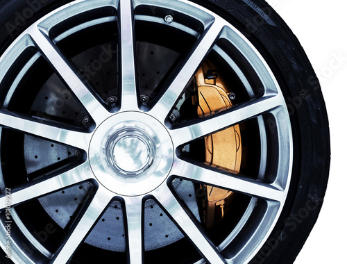 Close-up of gray, painted light weight, alloy wheel with a moder