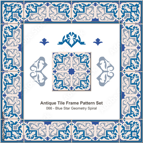 Antique tile frame pattern set_066 Blue Star Geometry Spiral