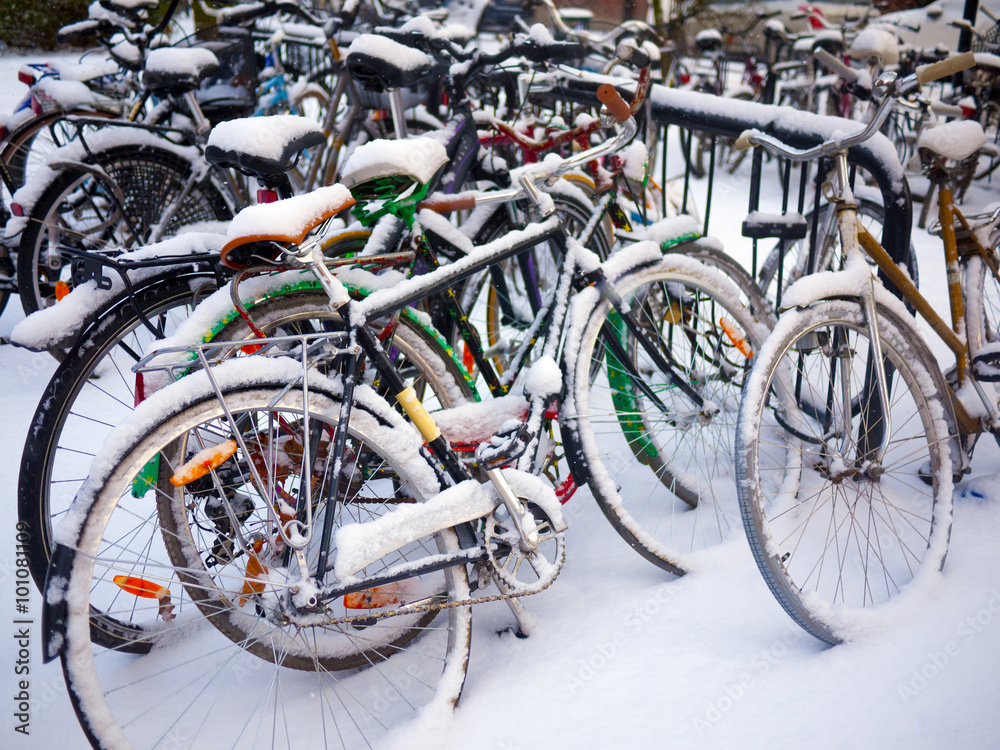 bikes parked in winter