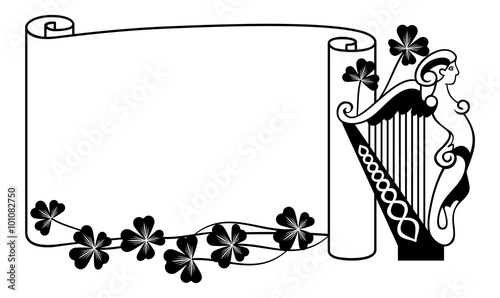 Paper scroll background and irish harp
