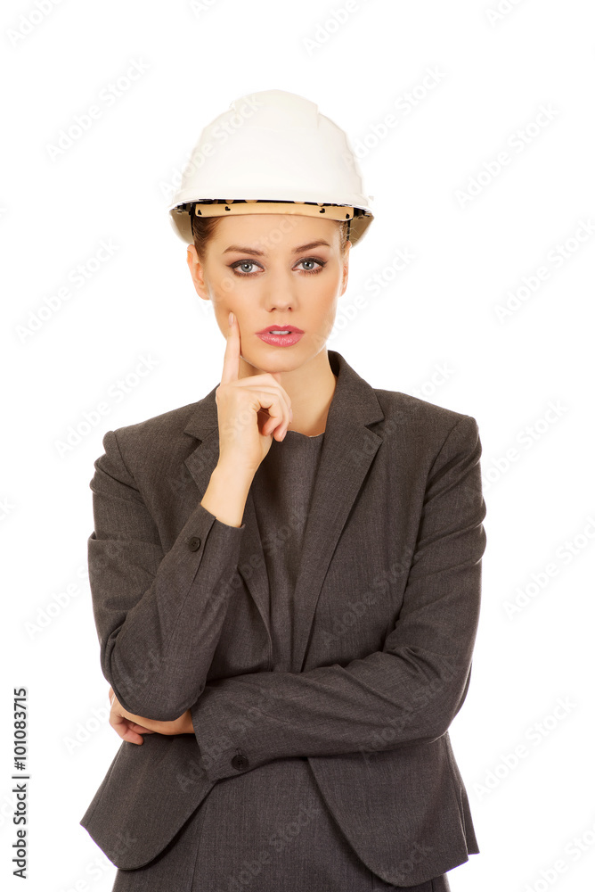 Architect business woman wearing white helmet Architect business woman wearing white helmet