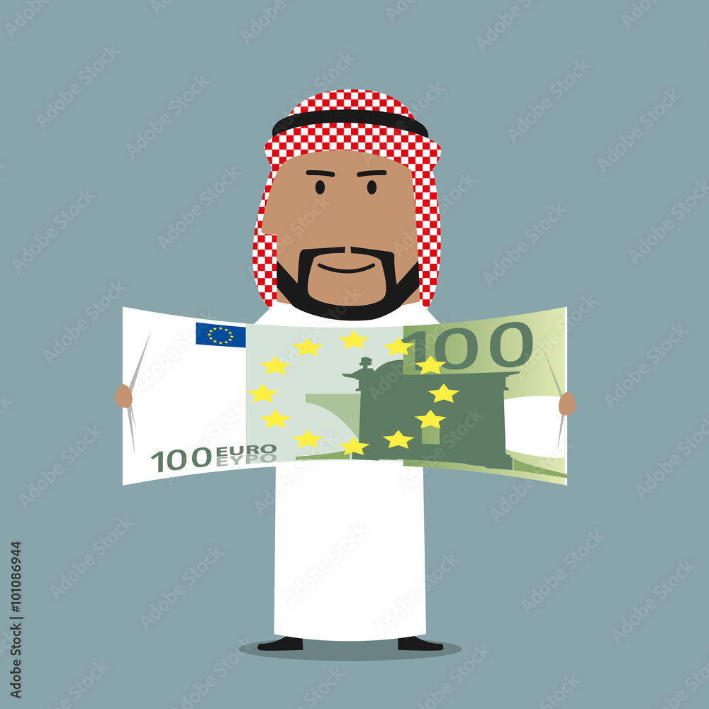 Arabian businessman with one hundred euro bill