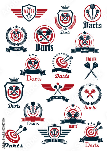 Sport darts game symbols and icons
