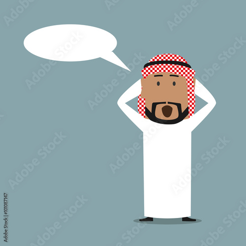 Surprised arabian businessman with speech bubble