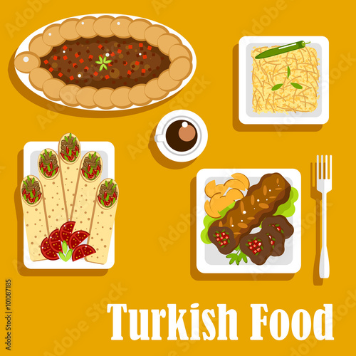 Turkish cuisine with kebab and shawarma