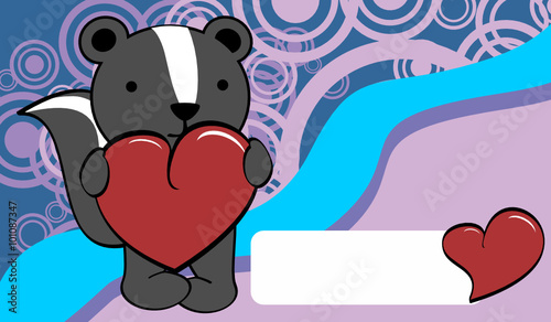 cute skunk cartoon valentine love card background in vector format