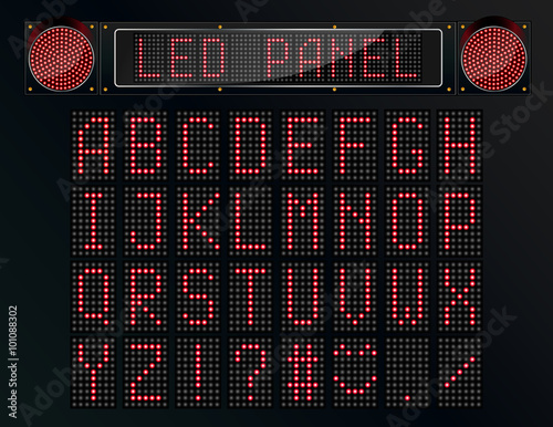 LED digital font on black background