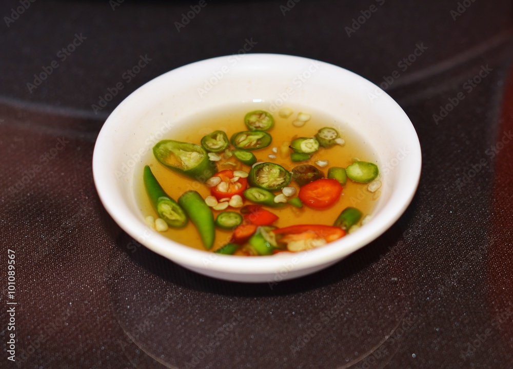 Spicy Thai sauce for fried rice with red and green chilies Spicy Thai sauce for fried rice with red and green chilies
