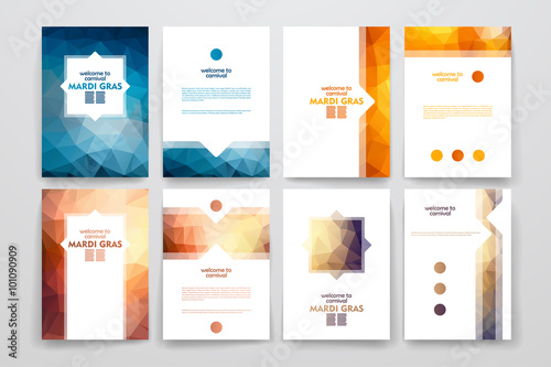 Set of brochures in poligonal style on Mardi Gras theme