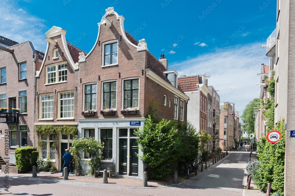 Naklejka premium Beautiful street in Amsterdam, Holland (Netherlands)