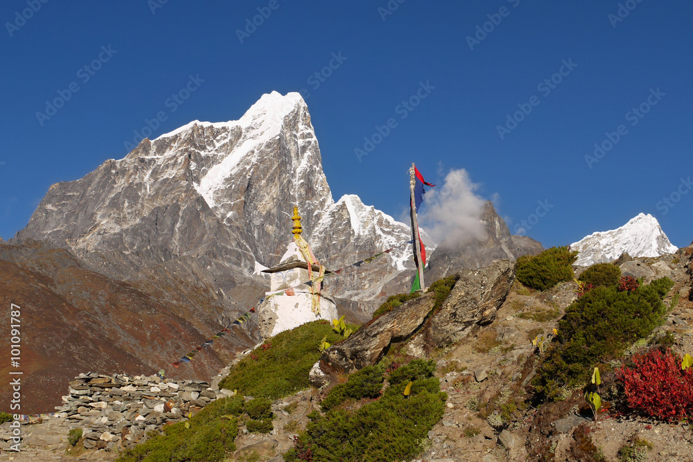 Himalaya Mountains and the Buddhist stupa