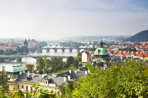 View of Prague and the bridges in the early morning, Czech Republic
