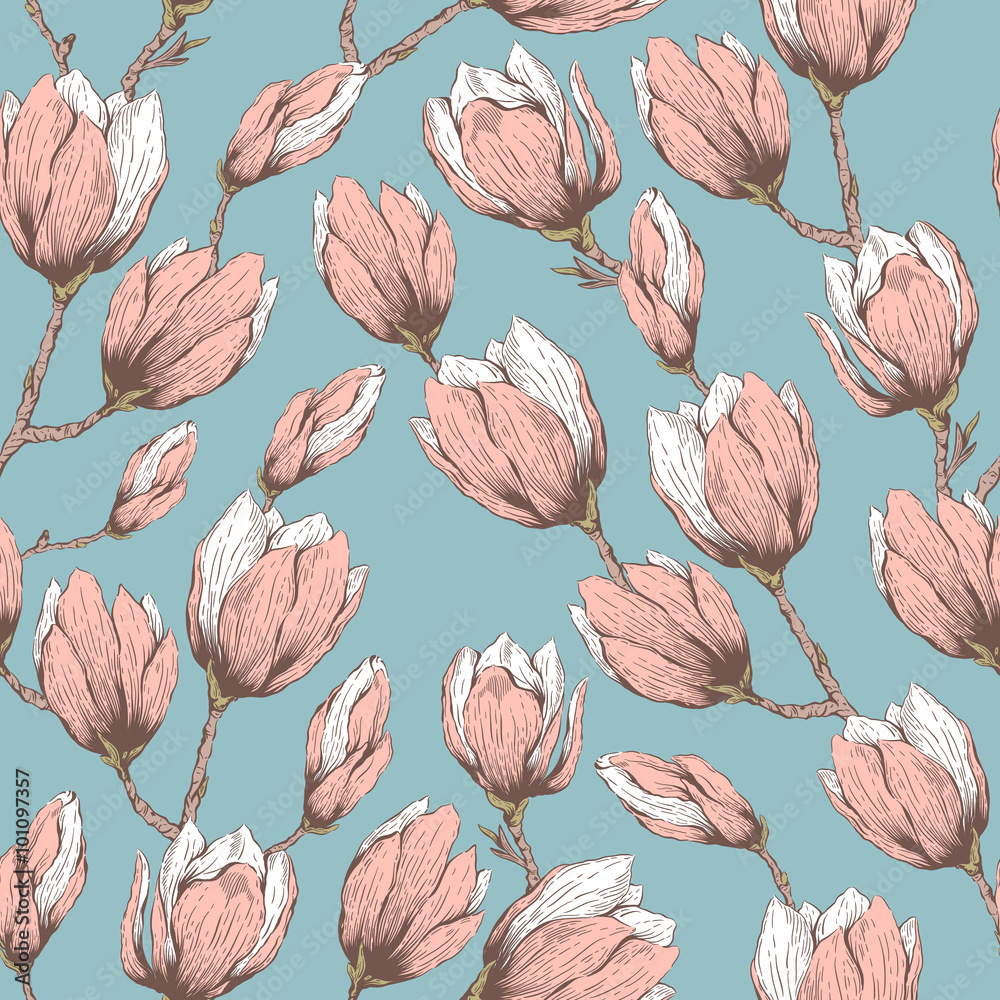 Naklejka premium Magnolia seamless pattern