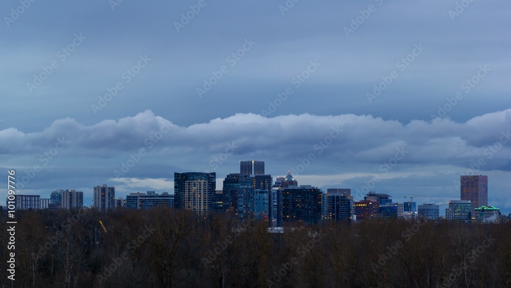UHD 4k Time Lapse movie of moving white clouds and blue sky over downtown city of Portland Oregon from dusk into blue hour at night 4096x2304 UHD 4k Time Lapse movie of moving white clouds and blue sky over downtown city of Portland Oregon from dusk into blue hour at night 4096x2304