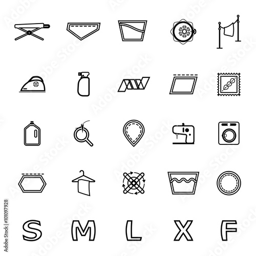 Cloth care sign and symbol line icons on white