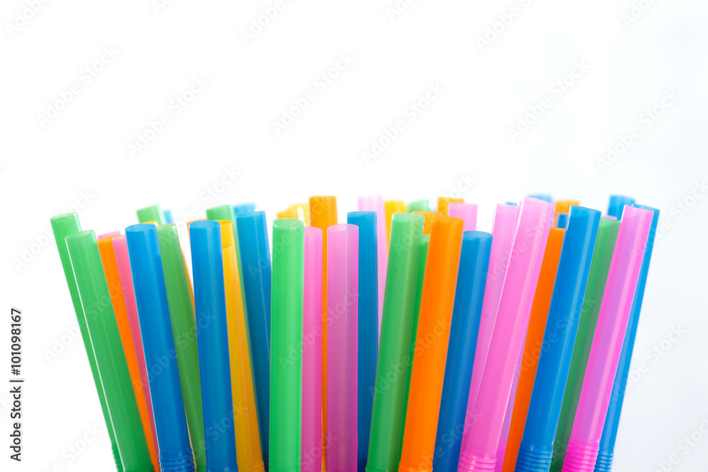 Drinking straw colored plastic tubes isolated on white background Drinking straw colored plastic tubes isolated on white background