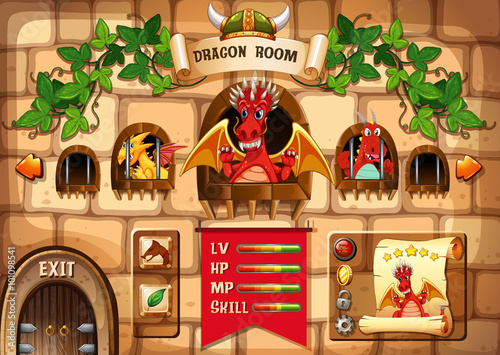 Game template with dragon and castle background