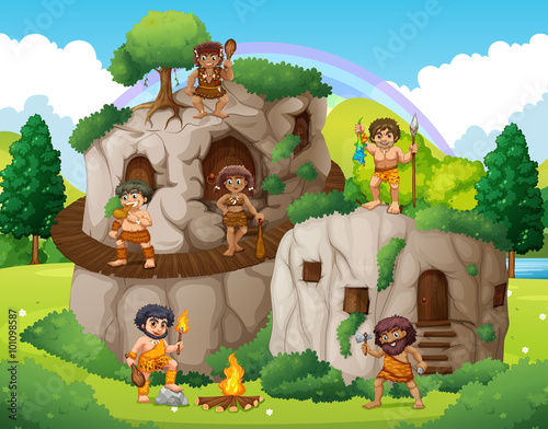 Cave people living in the stone house