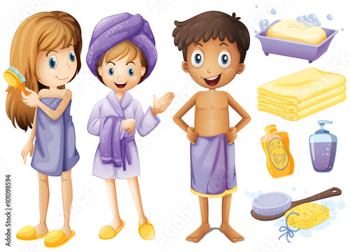 Children and bathroom objects