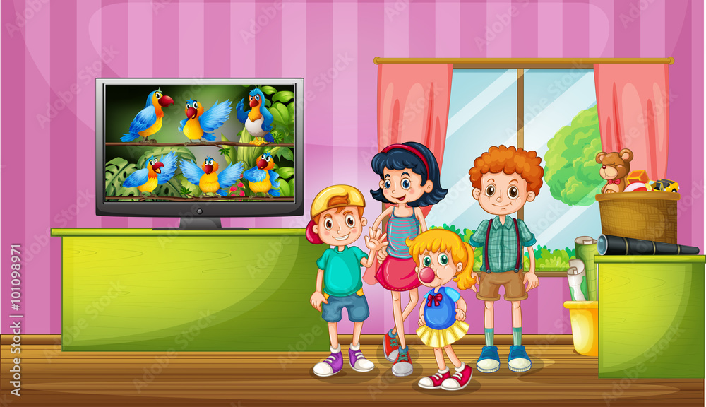 Children watching tv in the room Children watching tv in the room