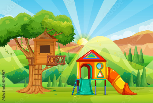 Treehouse and slides in the park