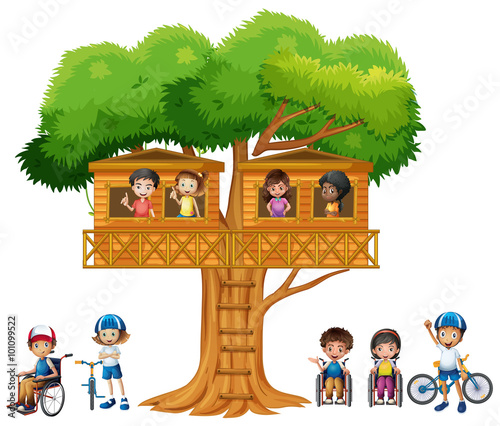 Children playing at the treehouse
