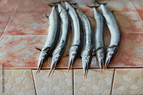 Fish, Seafood. Needlefish ( Houndfish, Tylosurus Crocodilus ) At photo