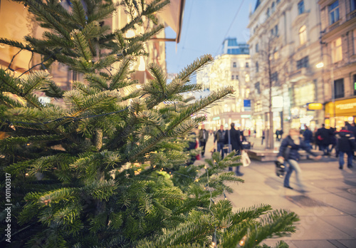 Photography Christmas time in Vienna, people on shopping street