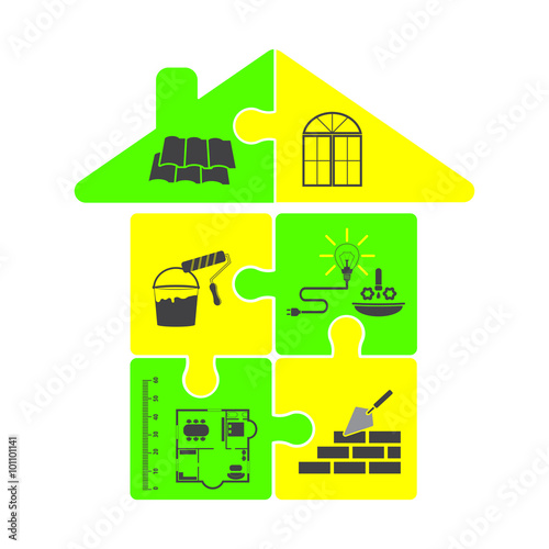 house in the form of puzzles as a symbol of the stages of construction and repair