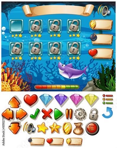 Game template with underwater scene