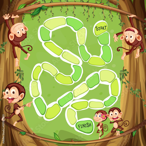 Game template with monkeys on the tree