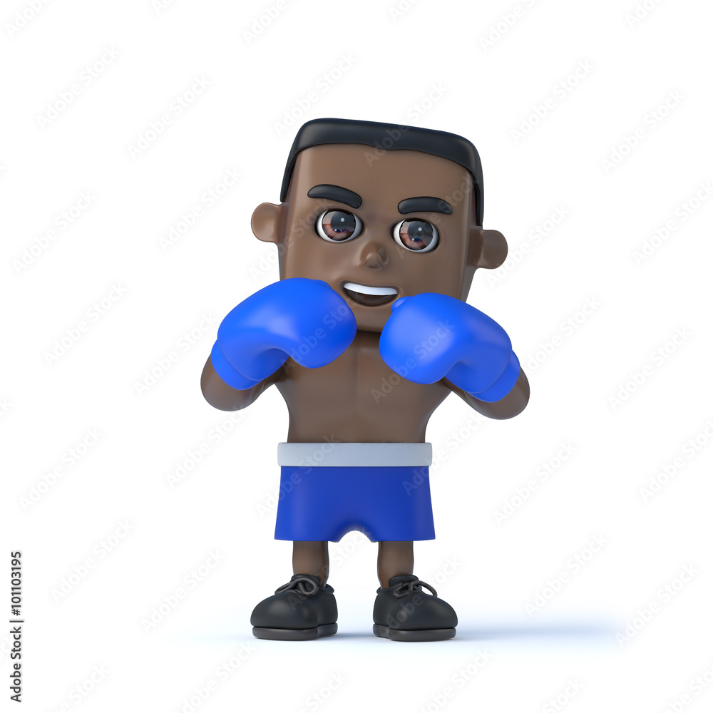 3d Black boxer is ready to fight