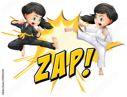 Two girls doing martial arts