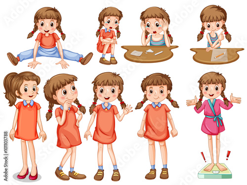 Little girl in different actions
