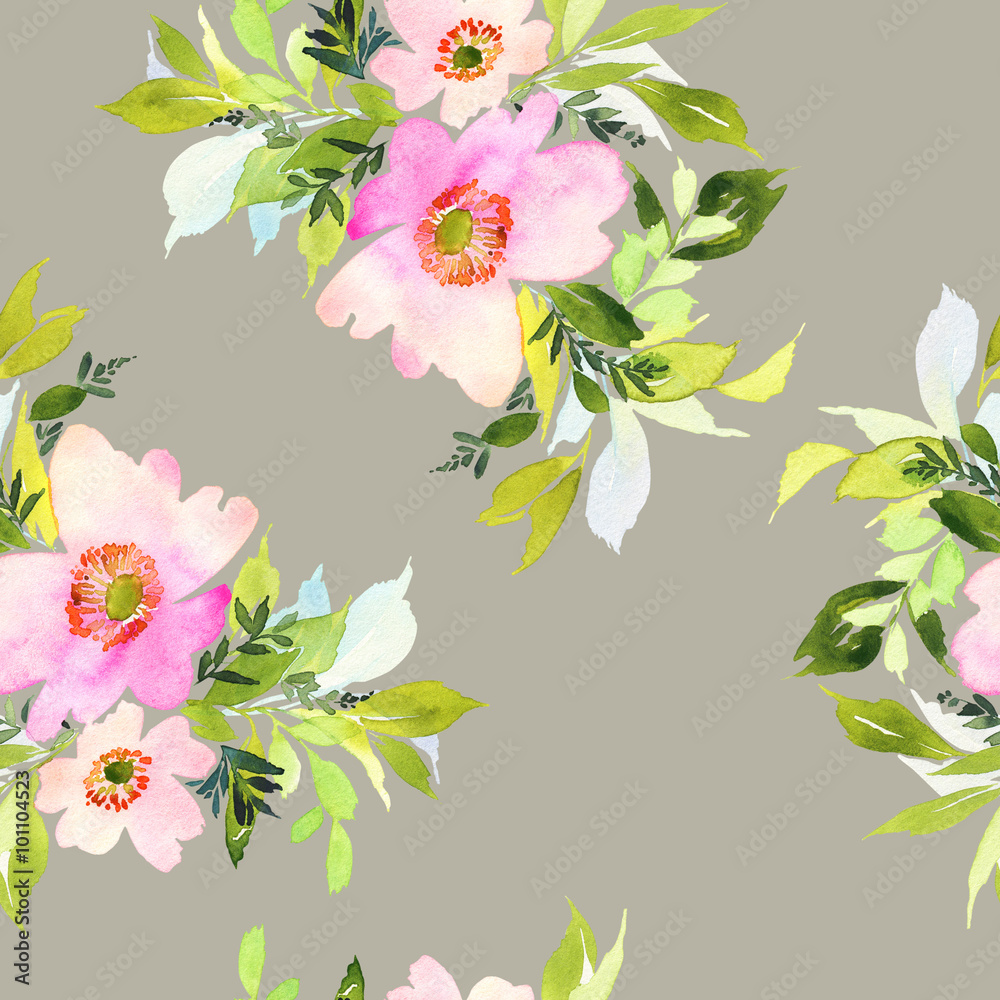 Obraz premium Seamless pattern with flowers watercolor. Gentle colors.