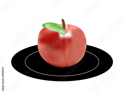 red apple on a plate isolated on white background