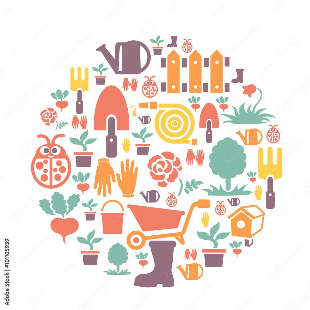round card with gardening design elements round card with gardening design elements