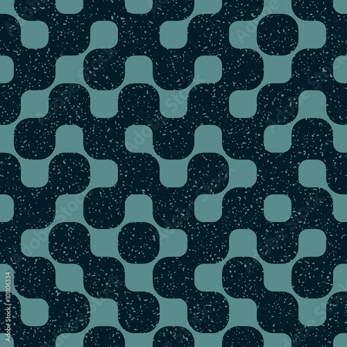 Vector Seamless Rounded Shape Geometric Irregular Retro Grungy Blue Navy Pattern