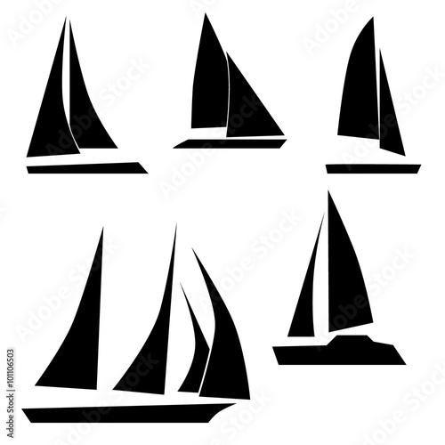 Vector flat yacht icon set isolated on white background
