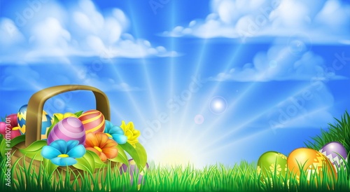 Easter Eggs Basket Background