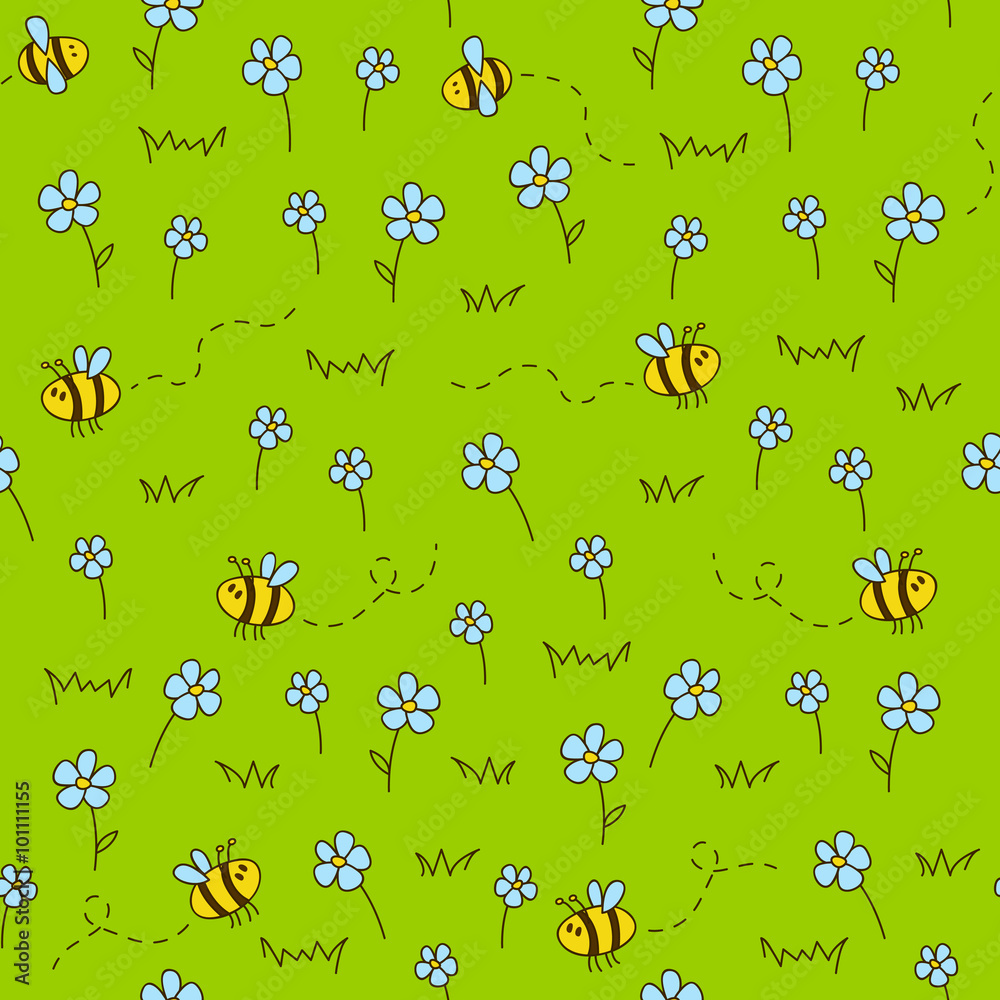 Seamless pattern with green meadow - obrazy, fototapety, plakaty 