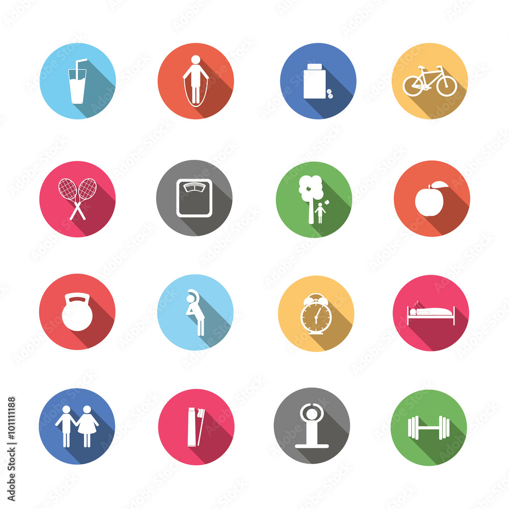 A set of colorful icons isolated healthy lifestyle. A set of colorful icons isolated healthy lifestyle.