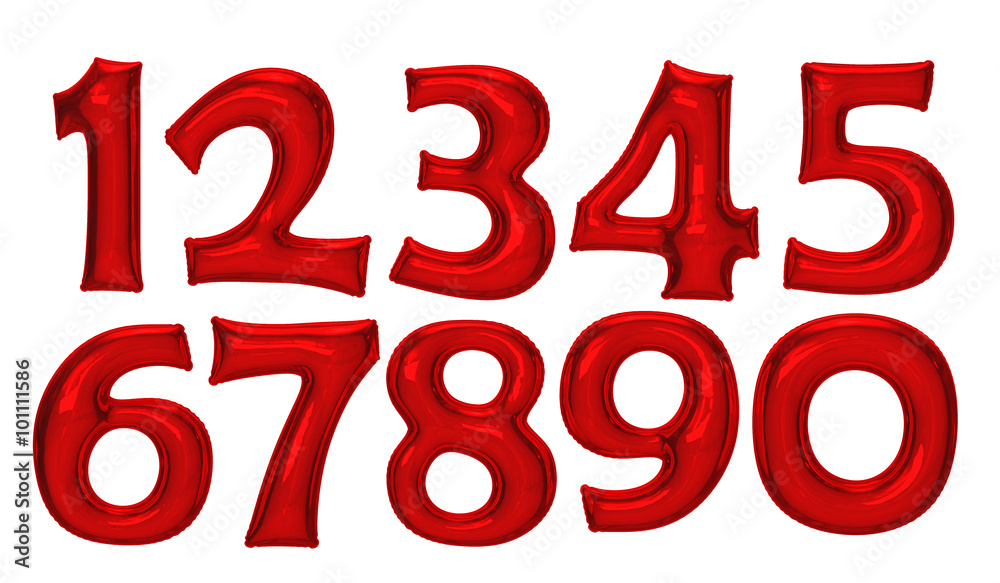 Red number foil balloon set with clipping path Red number foil balloon set with clipping path