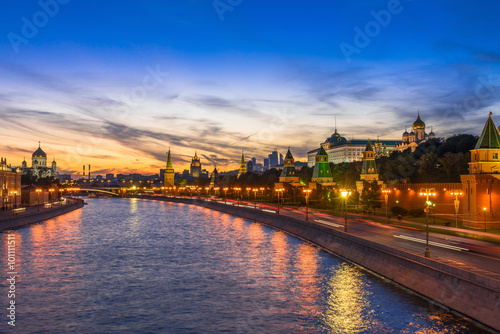Sunset view of Kremlin and Moscow river in Moscow  Russia